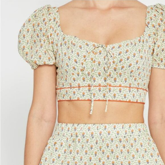 Revolve Kourt Fefe Floral 100% Cotton Set Crop Top and Shorts w Pockets Size S - Picture 5 of 14